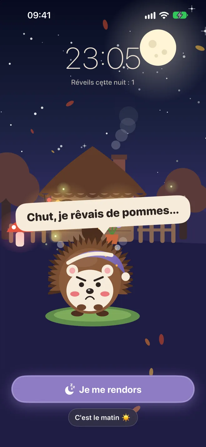 Noisette réveillé en pleine nuit, l'air grognon : « Chut, je rêvais de pommes… »